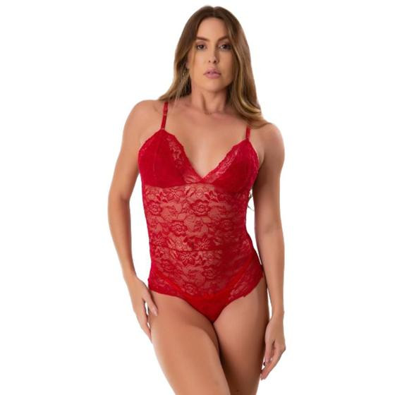 Imagem de Body Decotado Lingerie Costa Nua Feminino Sensual De Renda Transparente Sexy Moda Íntima Uma Alça