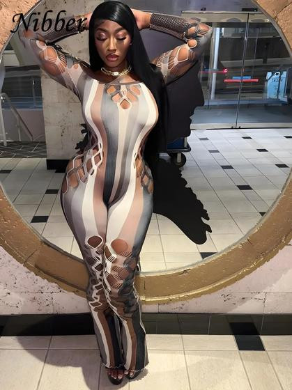Imagem de Macacão Feminino Sexy Transparente Elástico Com Decote Vazado, Manga Comprida, Para Treino Em Boate.