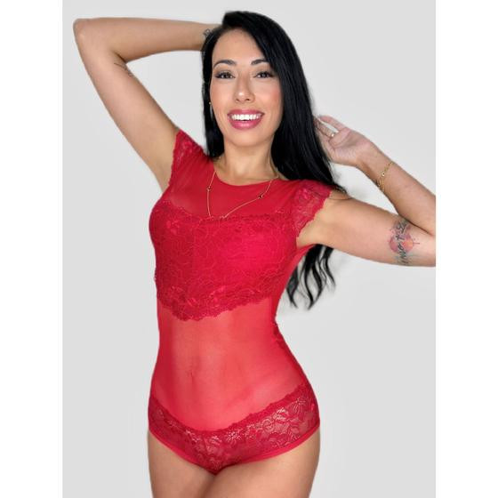 Imagem de Body De Tule Com Renda Transparente Luxo Sexy Sem Bojo Sensual e Sedutor