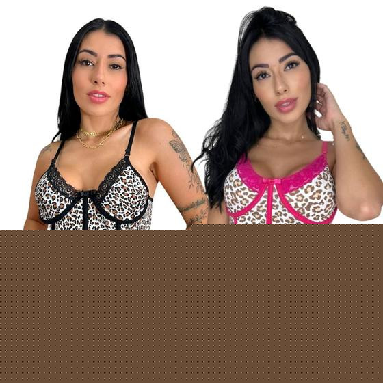 Imagem de Kit 2 Conjuntos Calcinha e Sutiã  Cropped Estampa Oncinha Sexy Sedutora