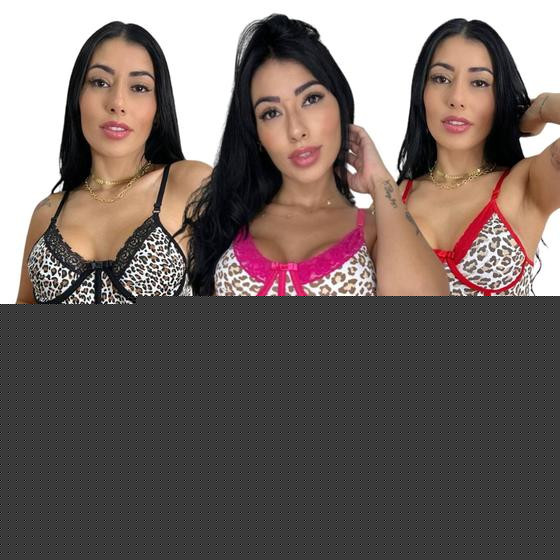 Imagem de Kit 3 Conjuntos Calcinha e Sutiã  Cropped Estampa Oncinha Renda Aro Sem Bojo Sexy