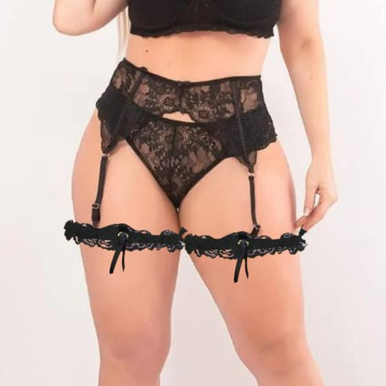 Imagem de Cinta Liga Plus Size + 2 perneiras De Renda Sexy XGG Com Presilhas Sensual Lingerie Grande