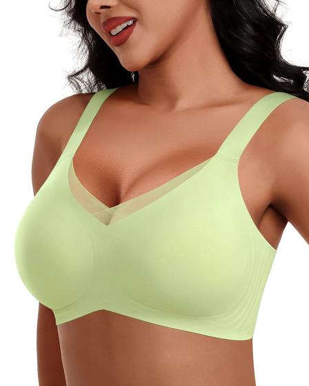 Imagem de Sutiã feminino HORISUN Smart & Sexy, sem costura, malha de renda, sutiã suavizante nas costas, confortável, sem fio, sutiãs de uso diário plus size para mulheres (verde-limão, pequenos)