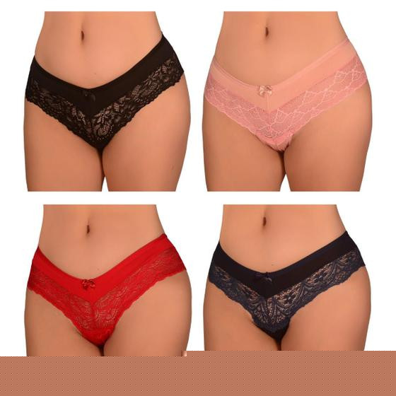 Imagem de Kit 4 Calcinhas PLUS SIZE de Microfibra Rendada Tanga Roupa Renda Sexy Sensual Grande Confortável Sex Atacado Feminino
