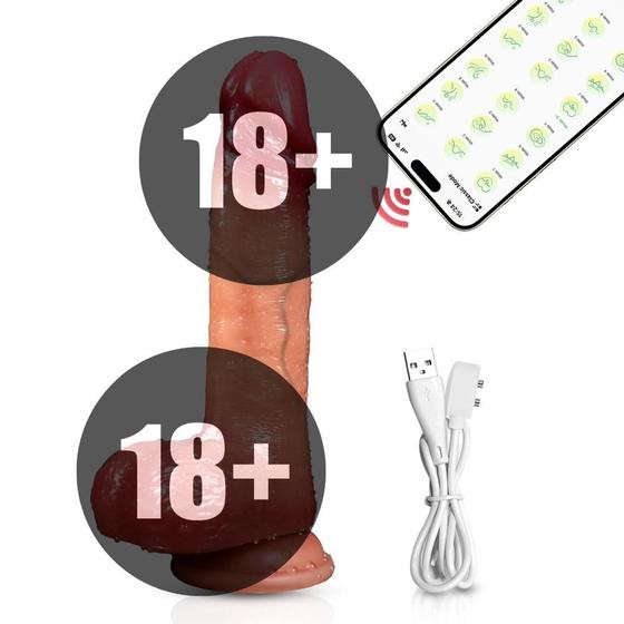 Imagem de Vibrador 20cm x 3,5cm Controle Aplicativo Dildo Vai e Vem Aquecimento Prótese Silicone