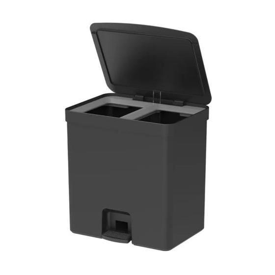 Lixeira C/ Pedal Dupla Trium 20l Preto C/ Aro P/ Sacos Casa Cor Preto - OU