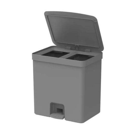 Imagem de Lixeira C/ Pedal Dupla Trium 20l Preto C/ Aro P/ Sacos Casa Cor Chumbo