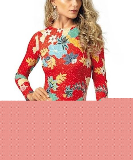 Imagem de Body Galler DeMillus 098131 Tamanho 46 Com Mangas Longas Estampa Floral Exclusiva Vermelho