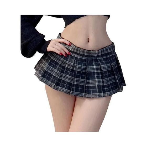 Imagem de Uniforme Escolar Feminino Sexy JK Mini Saia Xadrez Fofa Plissada Cosplay Roupa De Estudante