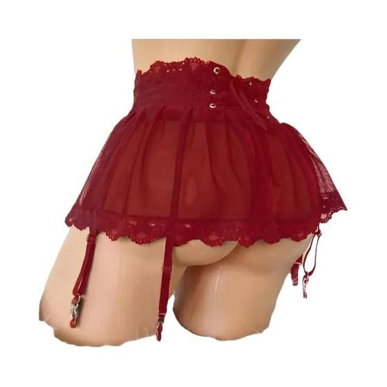 Imagem de Liga De Renda Sexy Feminina plus Size, Suspensórios Transparentes, Mini Saia, Cinto De Cintura,