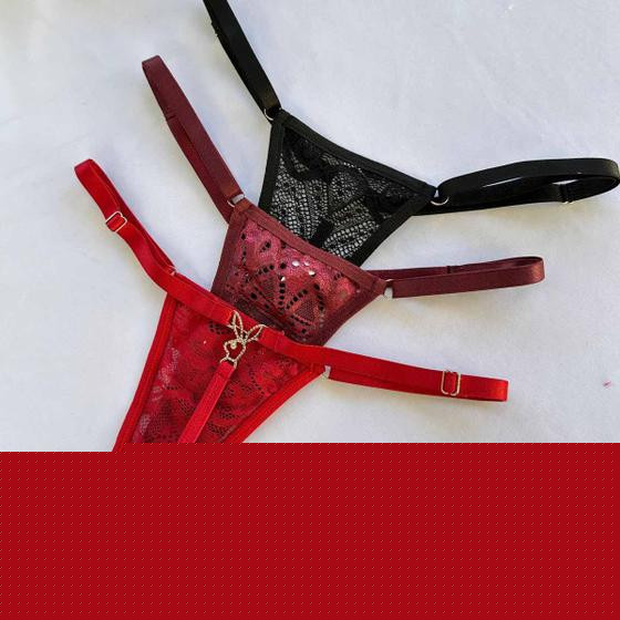 Imagem de Kit 3 Calcinhas Sexy Rendada Fio Dental Coelhinha