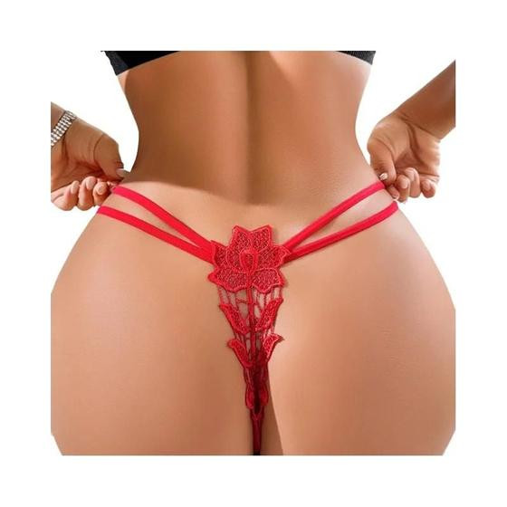 Imagem de Elegante Calcinha Fio Dental Feminina De Renda Floral Com Cintura Baixa, Lingerie Sexy E Moderna.