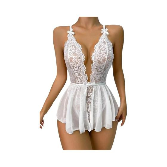 Conjunto De Sutiã Transparente De Renda Sexy Feminino Push up Bodysuit Roupa Íntima Delicada - others