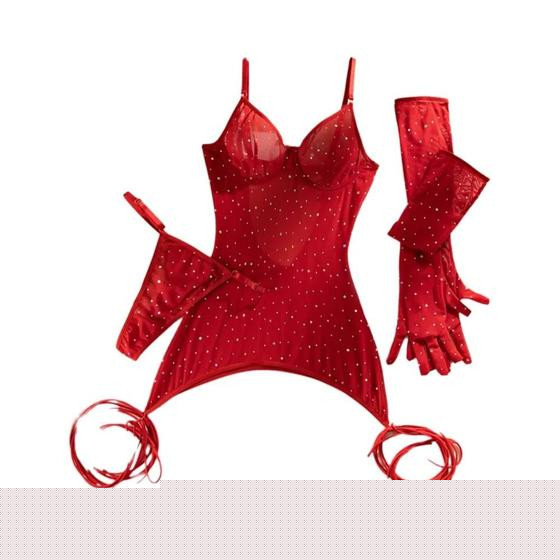 Imagem de Conjunto De Lingerie Feminina De 4 Peças De Malha Transparente Sem Costas Sexy Sólido Breve Roupa De