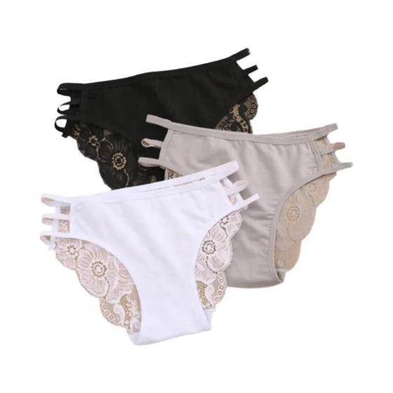 Imagem de Conjunto De Calcinha De Renda Sexy Feminina Cintura Baixa Oco Floral Transparente Alças Elásticas