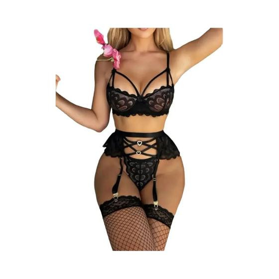Imagem de Conjunto De Sutiã Transparente De Renda Sexy Feminino Conjunto De Roupa Íntima Push up