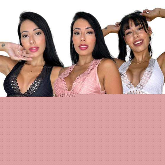 Imagem de Kit 3 Conjuntos de Sutiã e Calcinha Renda Sem Bojo Feminino Sexy Lingerie Sensual e Sedutora