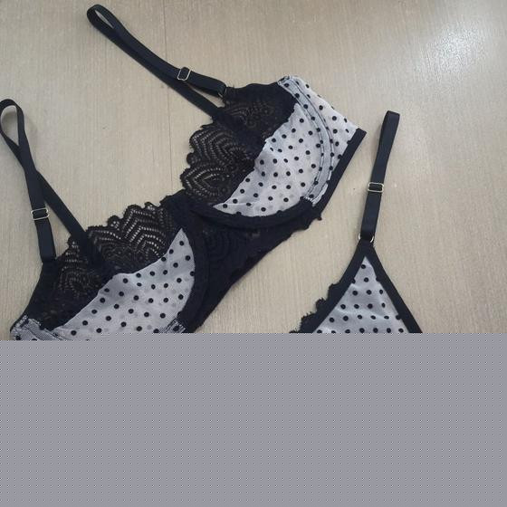 Imagem de Conjunto sexy sem bojo com arco bolinhas tule transparente