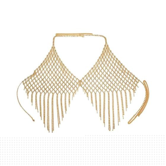 Imagem de Sutiã De Corrente Com Arnês De Malha Com Franjas De Strass Feminino, Joia Corporal De Cristal Sexy