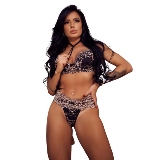 Imagem de Conjunto Lingerie Renda Lateral Larga Pingente Banhado Ouro Confortável Sexy Sensual Romântico Moderno Elegante Namorados Presente Antialérgico 