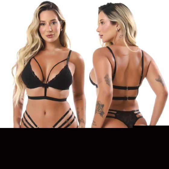 Imagem de Conjunto De Lingerie Íntimo Gladiador 3 Tiras Feminino Renda Strappy Calcinha E Sutiã Sexy Sensual