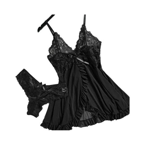Imagem de Conjunto De Lingerie Feminina Sexy Com Decote Em V Profundo, 2 Peças, Camisola Transparente, Sutiã,