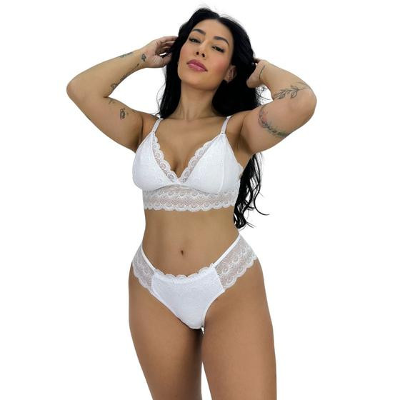 Conjunto de Sutiã Sem Bojo e Calcinha Renda Transparente Sexy Lingerie Sensual - Surreal Lingerie