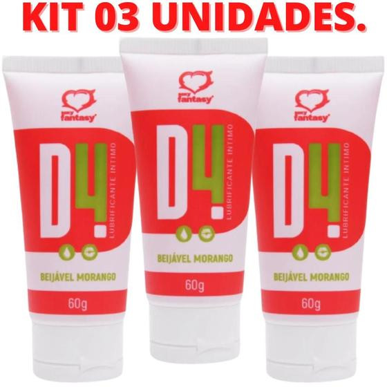 Imagem de KIT 03 Lubrificantes de Morango Beijável 60G - Sexy Fantasy