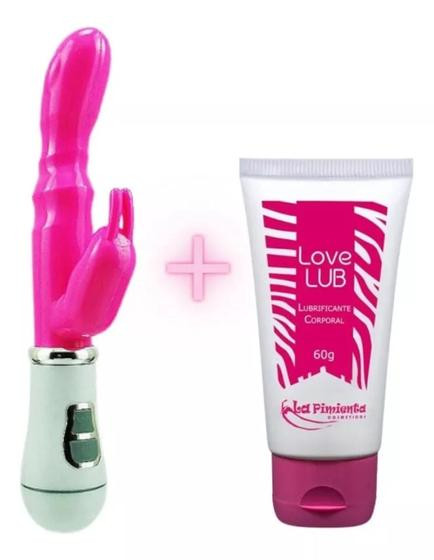 Imagem de Vibrador Feminino Duplo Estimulador Clitóris e Ponto G + Gel Lubrificante Íntimo Love Lub