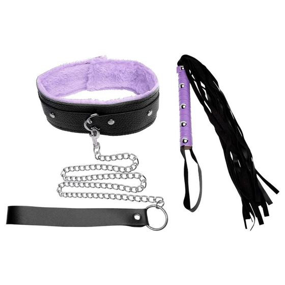 Imagem de Kit Coleira Guia Corrente Chicote Luxo Sexy Import