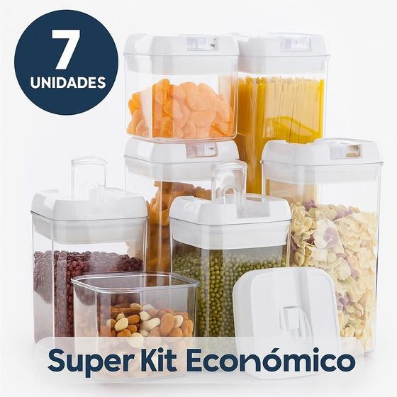 Imagem de Kit 7 Potes Herméticos p/ Alimentos Secos  Super Kit com Tampa Branca, Etiquetas e Caneta  Westing by BSMIX