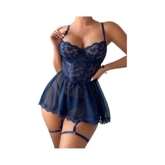 Conjunto De Lingerie Sexy Em Renda Transparente Com Sutiã E Cinta Erótica Roupa Íntima Quente Para - others