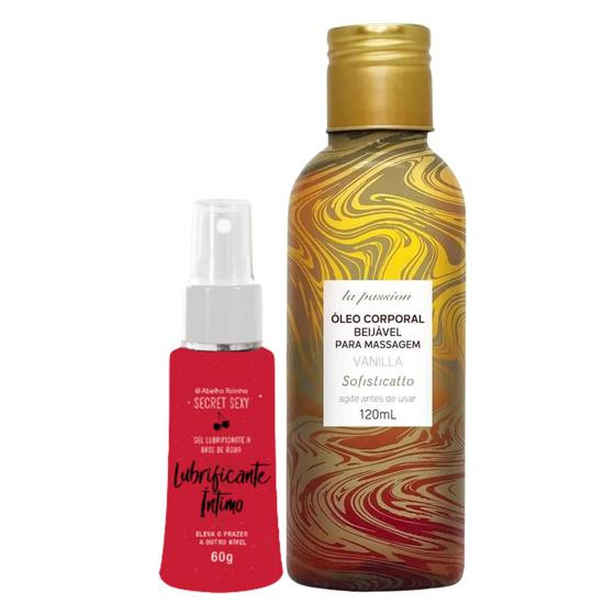 Kit Sensual: Lubrificante À Base De Água Secret Sexy + Óleo Massagem Beijável Sensual Vanilla - Sofisticatto / Abelha Rainha