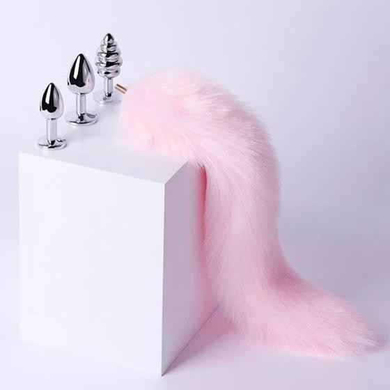 Kit 3 Plug Anal de Metal com Rabo Rosa - Sexy Import
