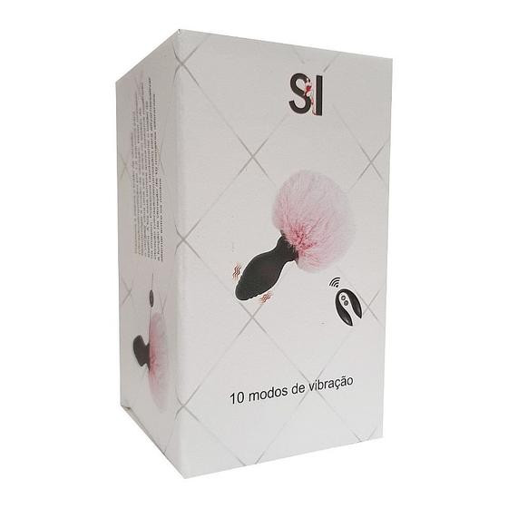 Plug Anal em Silicone Pompom de Coelho com Vibração e Controle Remoto Tamanho M Branco - Sexy Import