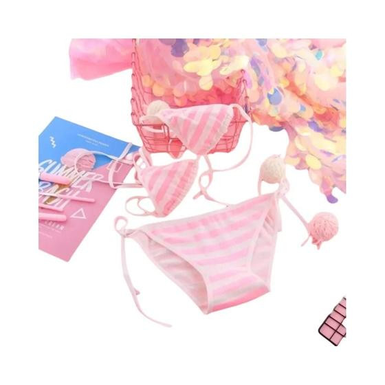 Conjunto De Biquíni Mini Listrado Sexy Lolita Kawaii Para Mulheres Em Azul, Rosa E Branco, Fantasia - others