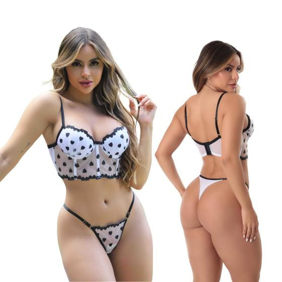 Conjunto Lingerie Romance Cropped Bordado E Calcinha Sexy Coração - Isysser Lingerie Pijamas