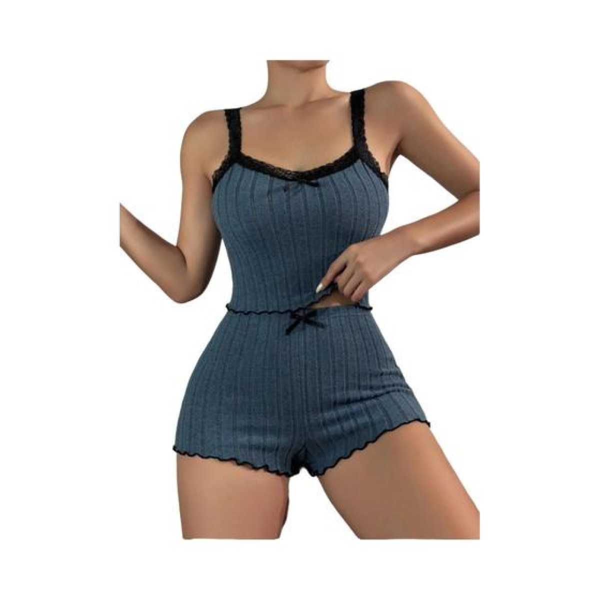 Conjunto De Pijama Feminino Sexy Com Estampa De Laço Em Seda De Leite Confortável Para Uso Em Casa - others