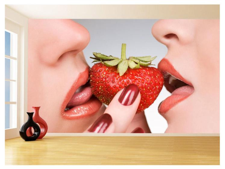 Papel De Parede 3D Arte Boca Beijo Lábios Sexy 3,5M Tra168 - Você Decora