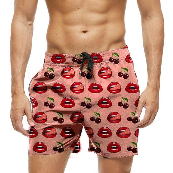 Short Praia Shorts Banho Bermuda Verão Cerejas Boca Sexy Red 894 - SMOKE