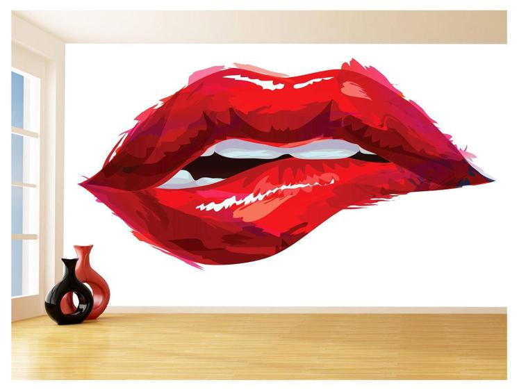 Papel De Parede 3D Arte Boca Beijo Lábios Sexy 3,5M Tra158 - Você Decora