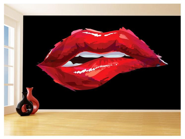 Papel De Parede 3D Arte Boca Beijo Lábios Sexy 3,5M Tra169 - Você Decora
