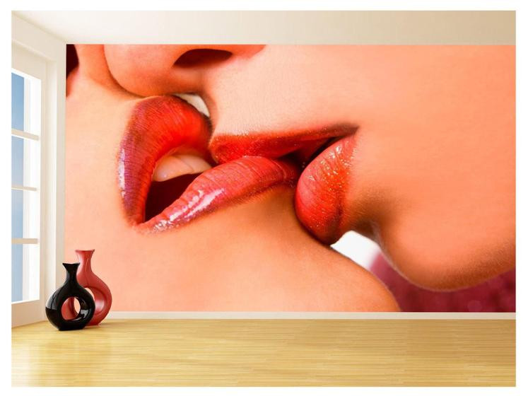 Papel De Parede 3D Arte Boca Beijo Lábios Sexy 3,5M Tra150 - Você Decora