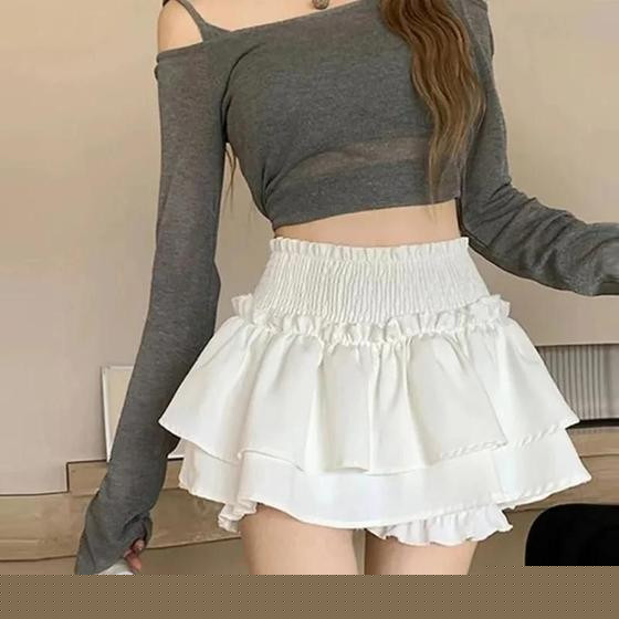 Saia Mini De Cintura Alta, Bonita E Sexy, Estilo Balletcore, Com Renda E Patchwork, Moda Lolita - others
