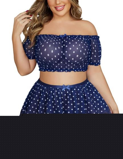 Conjunto de lingerie Avidlove Plus Size, minissaia de renda azul