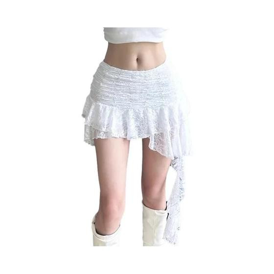 Saia Mini Retro Slim Sexy Para Mulheres Com Renda Irregular E Franjas Moda Gótica Y2K Para Noite - others