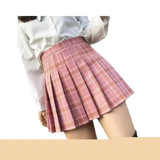 Saia Mini Plissada De Cintura Alta Em Xadrez Para Mulheres, Estilo Preppy A-line Harajuku, Slim Sexy - Heliar