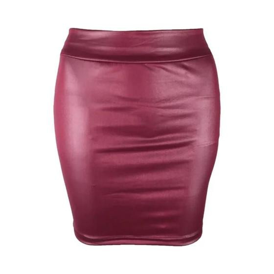 Saia Mini De Couro Matte De Cintura Alta Slim Sexy Moda PU Estilo Coreano Para Noite E Rua - others