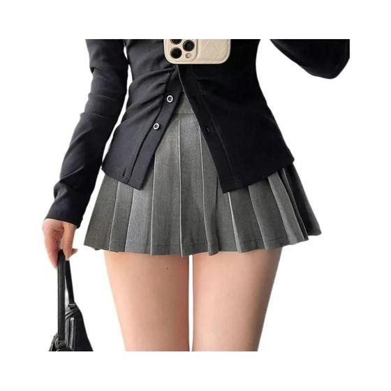 Saia Mini Plissada Sexy Feminina Coreana Branca Preta Gyaru Y2K Irregular Streetwear Com Shorts - ZOKI