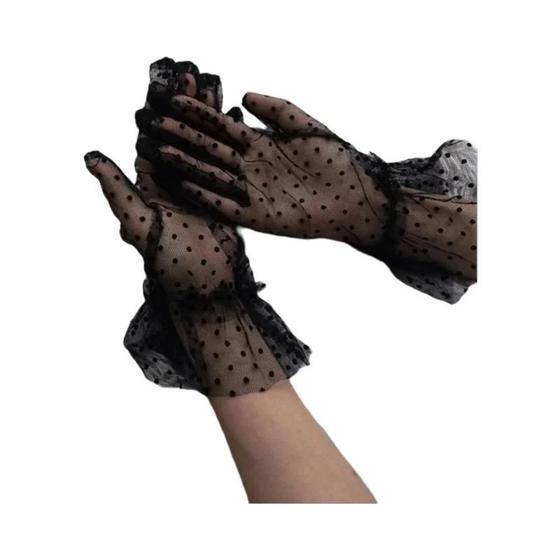 Imagem de Luva De Tule Em Malha Preta E Branca Com Estampa De Bolinhas Sexy, Curta E Fina Para Festas, Bailes